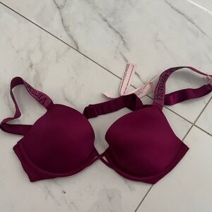 Victoria's Secret Deep Plum Push-Up Bra with Logo Straps